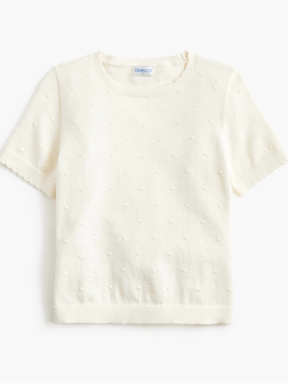 Crewcuts Ivory Textured Dot Short Sleeve Sweater - Scalloped Trim - 3T